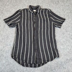 Katin Button Up Shirt Mens M Black Linen Blend Striped Short Sleeve Pocket